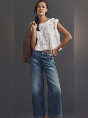 MOTHER Wide-Leg Ankle Jeans in Medium Blue Wash